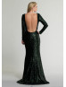 Long Sleeves Dark Green Sequin Sexy Evening Dress